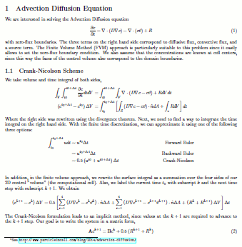 notes on finite volume crank nicolson advection diffusion solver