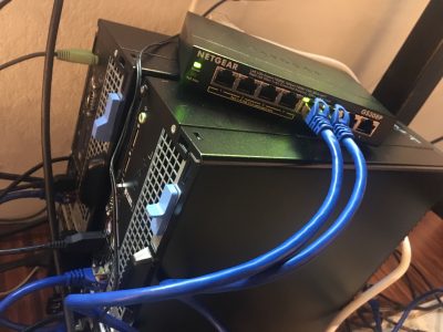 two Dell workstations connected via a switch into a cluster
